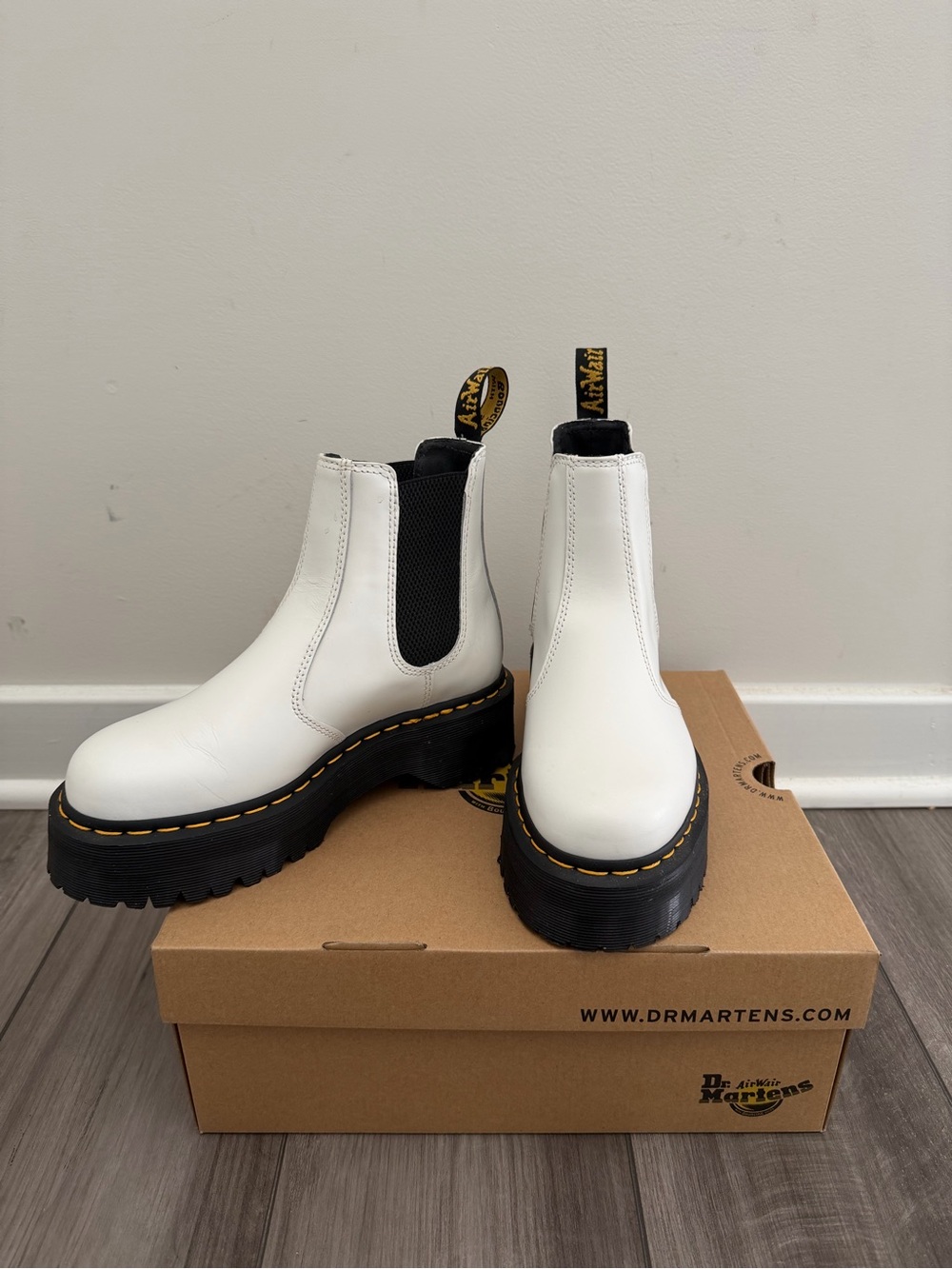 Dr. Martens 2976 White Leather Chelsea Platform Boots